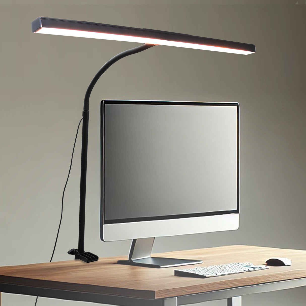 Isomars Desktop Table lamp, Overhead LED Desk Lamp Light, Table Holding clamp, Study, Computer lamp, 24" Light bar Flexible Gooseneck, 3 Color Mode, for Desktop, Bedroom, Office, Reading, etc