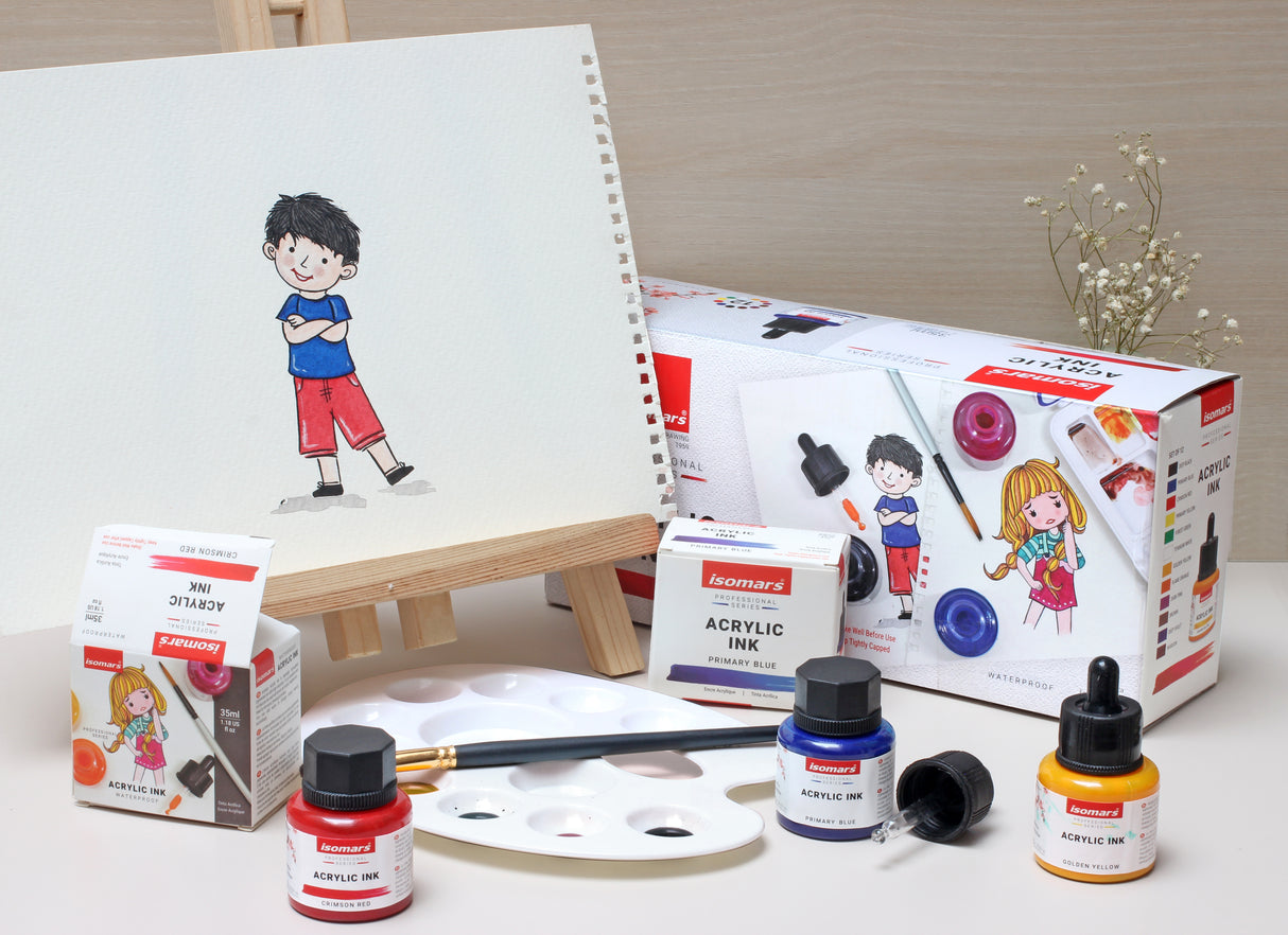 Isomars Waterproof Drawing Ink Set of 12 – 35ml Each (with Dropper) | Suitable for Calligraphy, Art, Technical Drawing, Airbrush Art, Illustration | Fade-Resistant & Quick-Drying