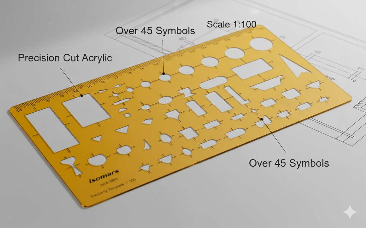 Isomars Electricity Template, 1:100 Scale Drawing Stencil, Orange