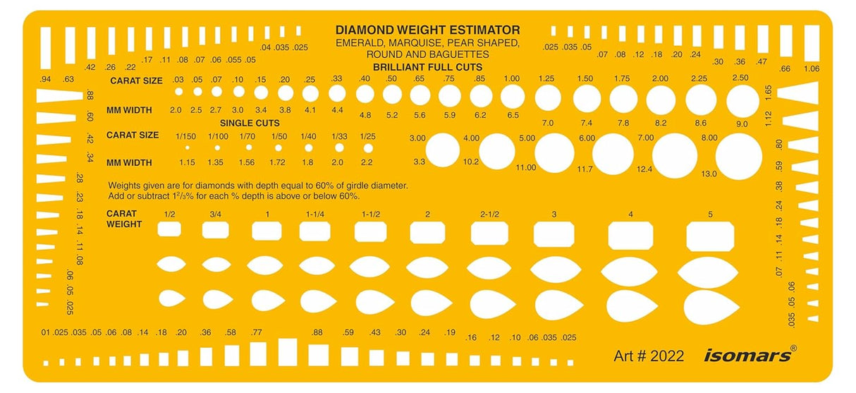 Isomars Diamond Weight Estimator with Multiple Cut Jewelry Design Drawing Drafting Template Stencil - 236 x 108mm