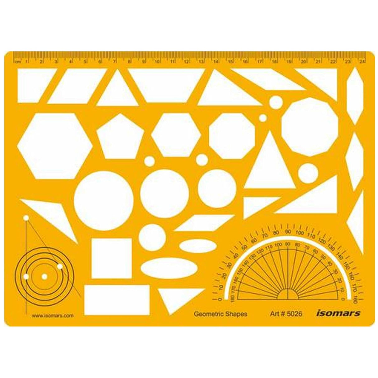 Isomars Geometric Shapes Drawing Template, Professional Drafting Tool with Protractor