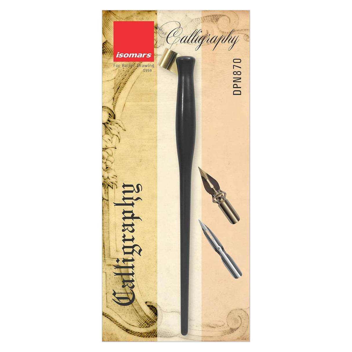 Isomars Calligraphy Vintage Holder For Copperplate Calligraphy with 2 Flex Nibs & Plastic Holder with Brass Flange