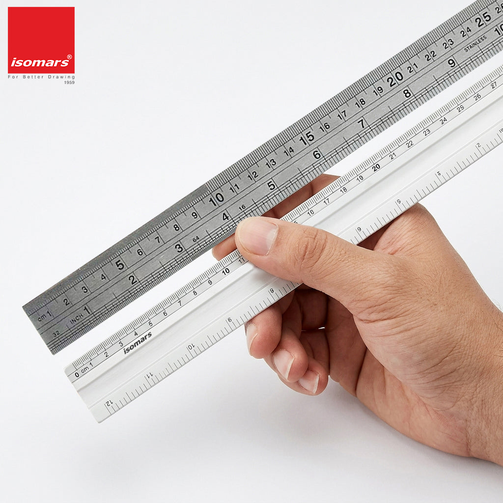 Isomars 12 Inch Aluminium Cutting Ruler & 12 Inch Stainless Steel Scale Combo | Dual Side CM & Inch Markings | Precision Measuring Rulers for Drawing, Drafting, Craft, Office & School Use