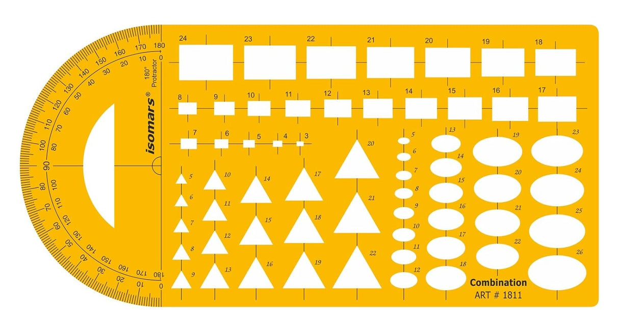 Isomars Combination Shapes and Symbols Drawing Drafting Template Stencil - 260 x 127mm