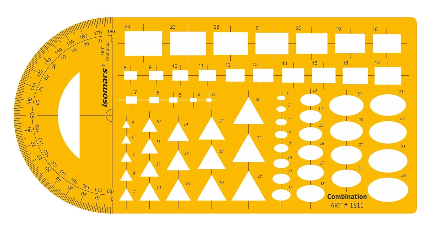 Isomars Combination Shapes and Symbols Drawing Drafting Template Stencil - 260 x 127mm