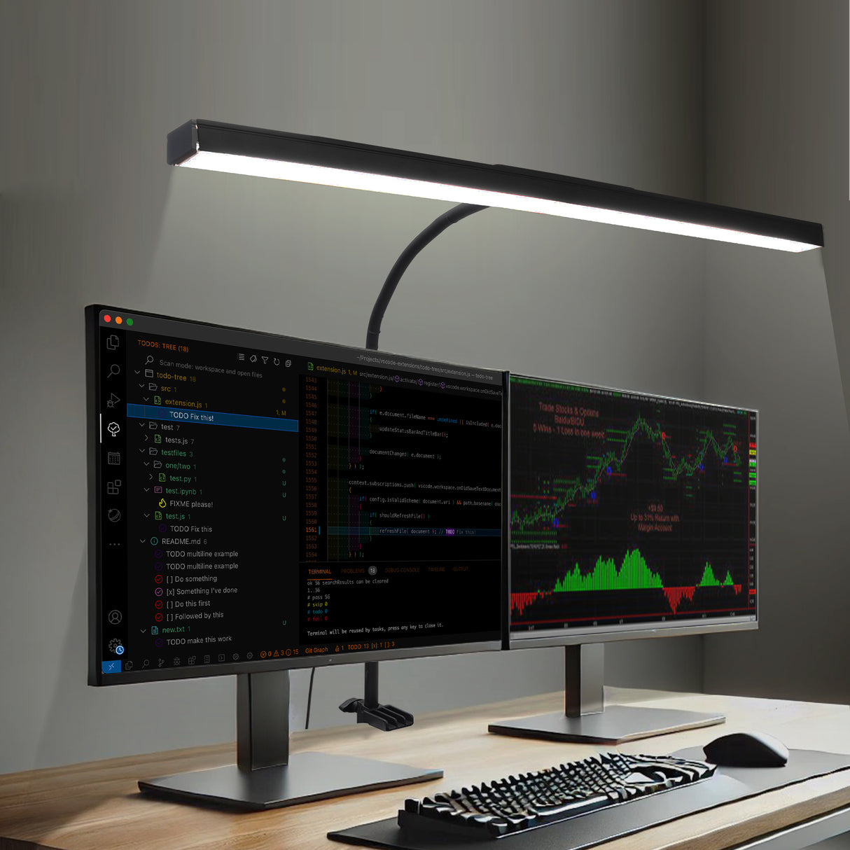 Isomars Desktop Table lamp, Overhead LED Desk Lamp Light, Table Holding clamp, Study, Computer lamp, 24" Light bar Flexible Gooseneck, 3 Color Mode, for Desktop, Bedroom, Office, Reading, etc