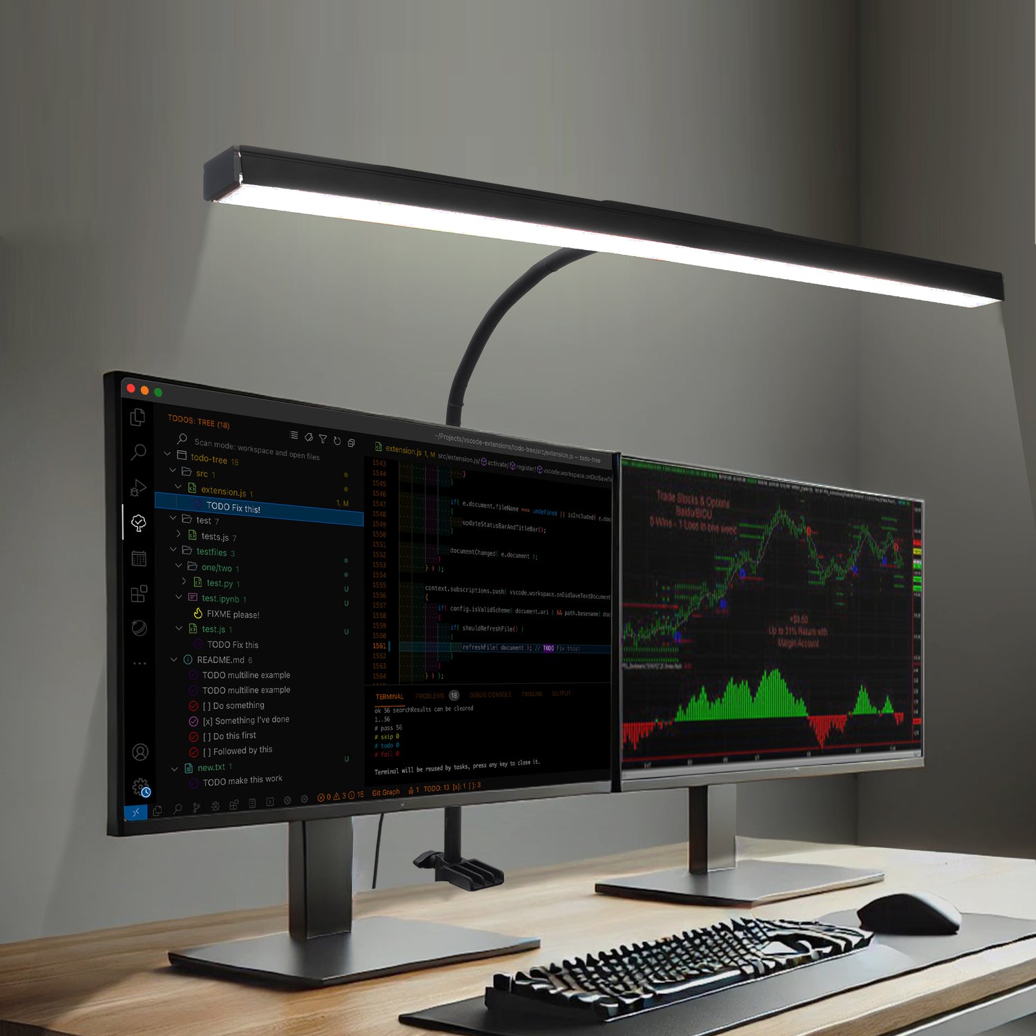 Isomars Desktop Table lamp, Overhead LED Desk Lamp Light, Table Holding clamp, Study, Computer lamp, 24" Light bar Flexible Gooseneck, 3 Color Mode, for Desktop, Bedroom, Office, Reading, etc