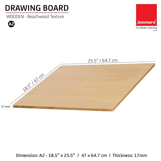 Isomars Drawing Both Side Laminated Beachwood-Textured Board - Full Imperial A2 (18.5 x 25.5 Inch) Size Board – for Artists, Architects, Engineers, Draftsmen Etc.