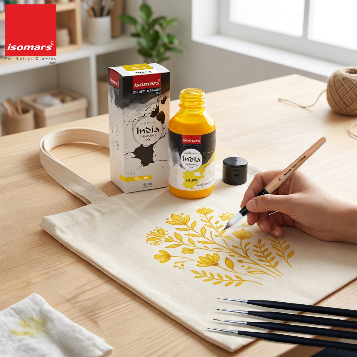 India Waterproof Drawing Ink Yellow 100ml | Permanent Lightfast Artist Ink for Calligraphy, Airbrush, Illustration & Fabric Painting