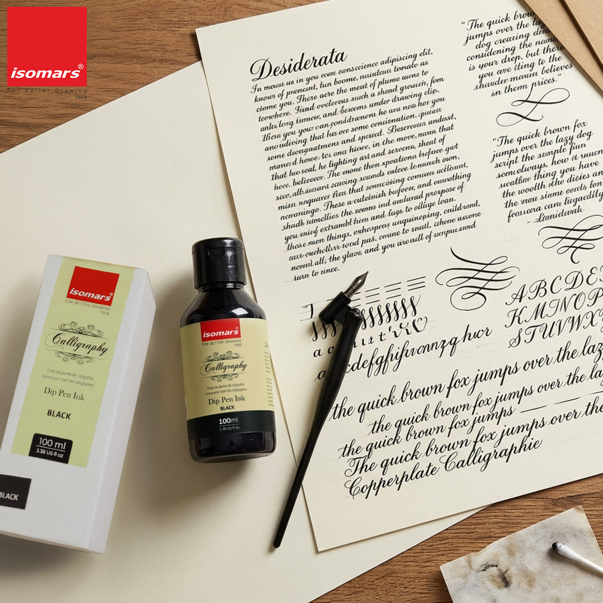 ISOMARS Calligraphy Dip Pen Ink Black, 100ml, Rich Pigmented Ink