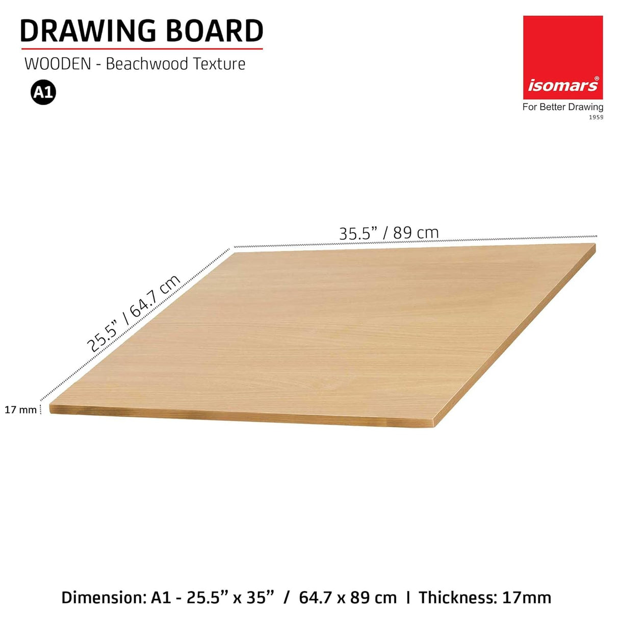 Isomars Drawing Both Side Laminated Beachwood-Textured Board - Full Imperial A1 (25.5x35 Inch) Size Board – for Artists, Architects, Engineers, Draftsmen Etc.