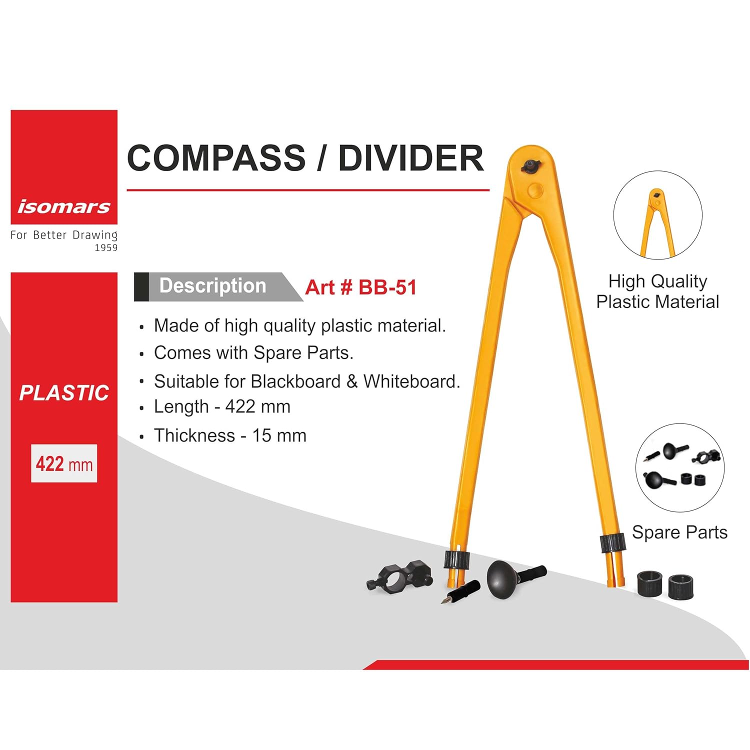 Isomars Teacher's Blackboard/Whiteboard Compass | Divider With Marker/Chalk Holder