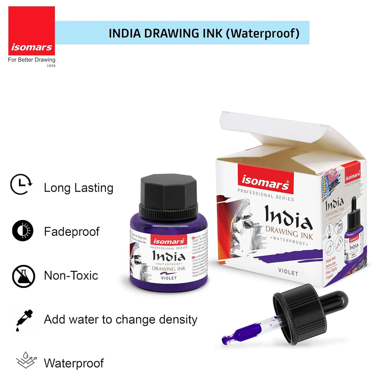 Isomars Waterproof Drawing Ink Set of 12 – 35ml Each (with Dropper) | Suitable for Calligraphy, Art, Technical Drawing, Airbrush Art, Illustration | Fade-Resistant & Quick-Drying