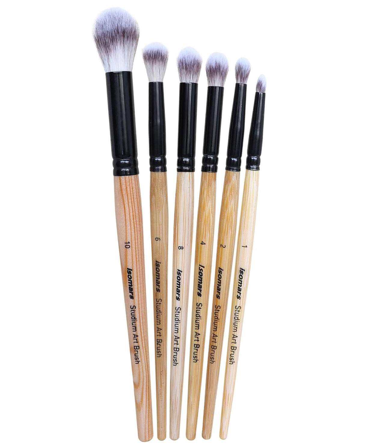 Isomars Blending Brush Studium - Set of 6 - Professional Artist Brushes for Soft Blending & Shading Ideal for Watercolor, Acrylic, Oil Painting and Ink Transitions - Sizes - 1,2,4,6,8,10
