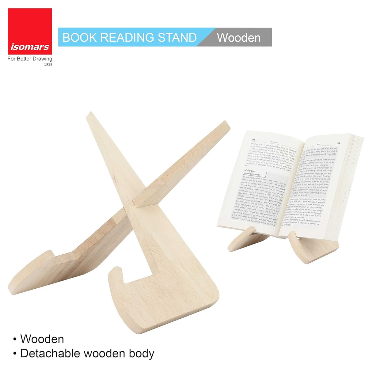 Isomars Detachable Wooden Book Stand for Hands Free Reading | Easy to Carry Portable Design
