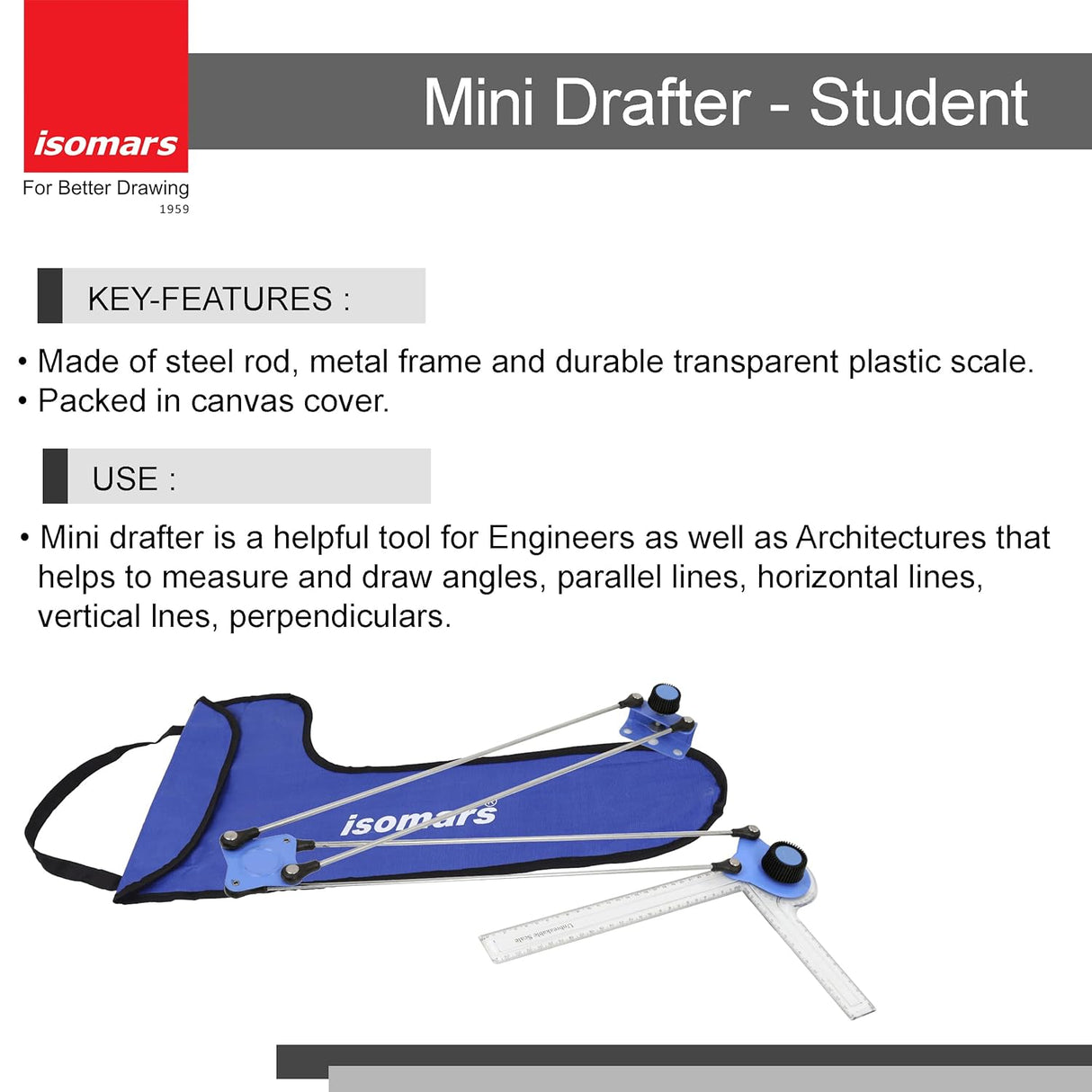 Isomars Technical Drawing and Drafting Kit - Includes Drawing Board Drafting Board - A2 - Size 18.5"x25" Engg. Template, Pencil, Compass Set, Mini Drafter, Set Square Pro-Circle and Rolling Ruler