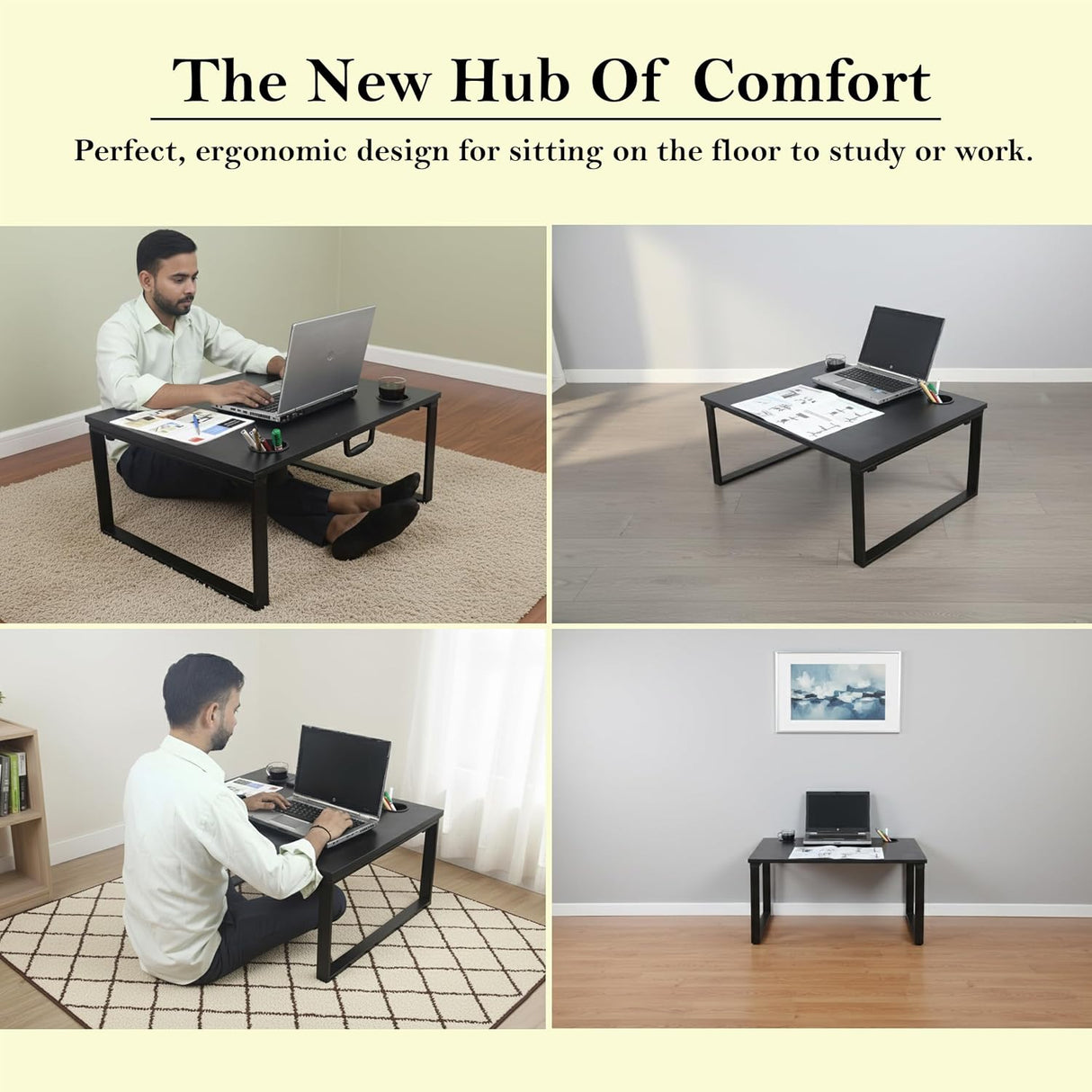 ISOMARS Extra Big Floor Desk Laptop Study Table for Work from Home, Online Classes, Card Games and Kid's Activities (Black - Extra Large)