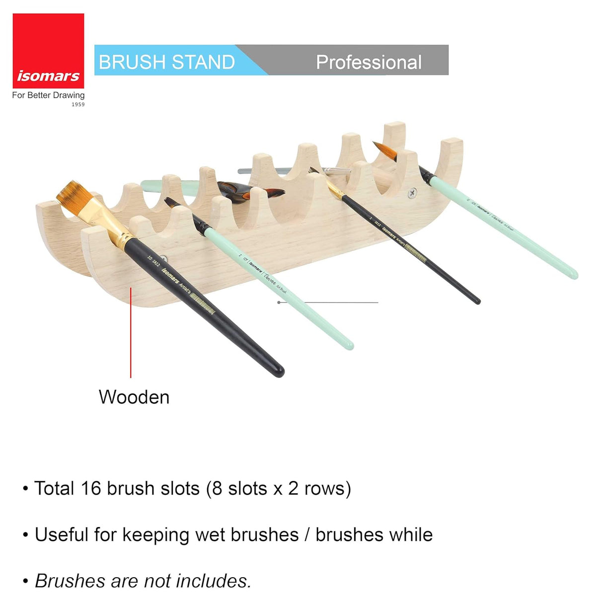 Isomars Professional Wooden Paint Brush Stand – Durable Organizer Rack for Artists & Painters – Holds Multiple Brushes – Ideal for Studio & Classroom Use (Brushes Not Included)