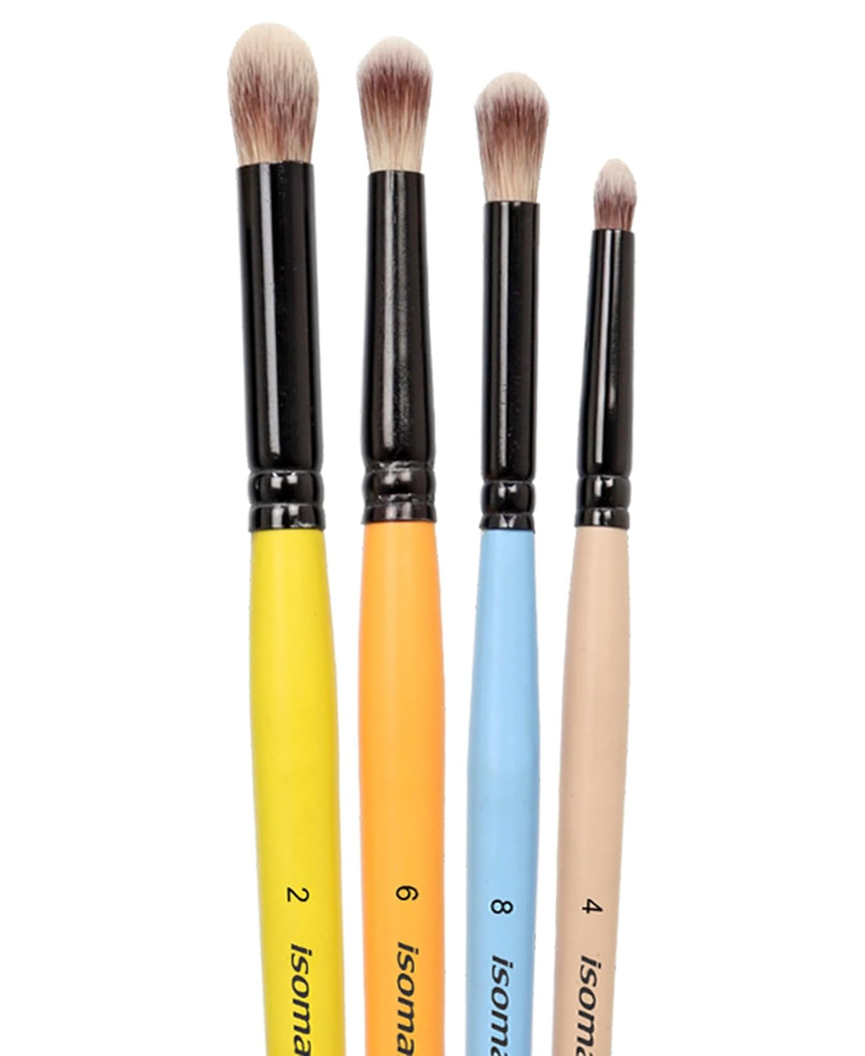Isomars Maestro Blending Brush Set of 4 - Professional Round Artist Brushes for Soft Blending, Shading and Transitions - Colorful Wooden Handles - Sizes 2, 4, 6, 8