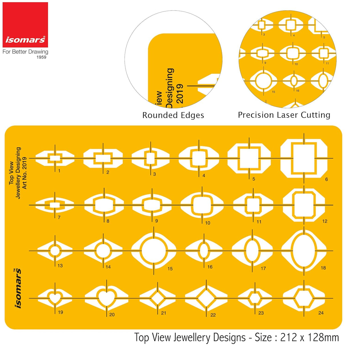 Isomars Jewellry Design Drawing Drafting Template Stencil Top View - 212 x 128mm