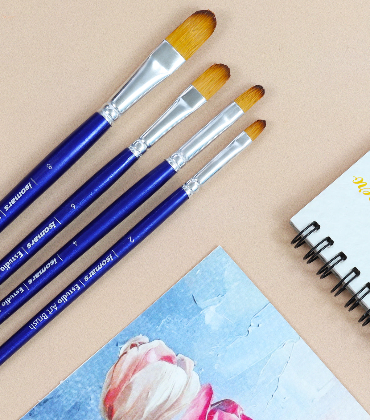 Isomars Estudio Filbert Paint Brush Set of 4 for Acrylic, Oil & Watercolor