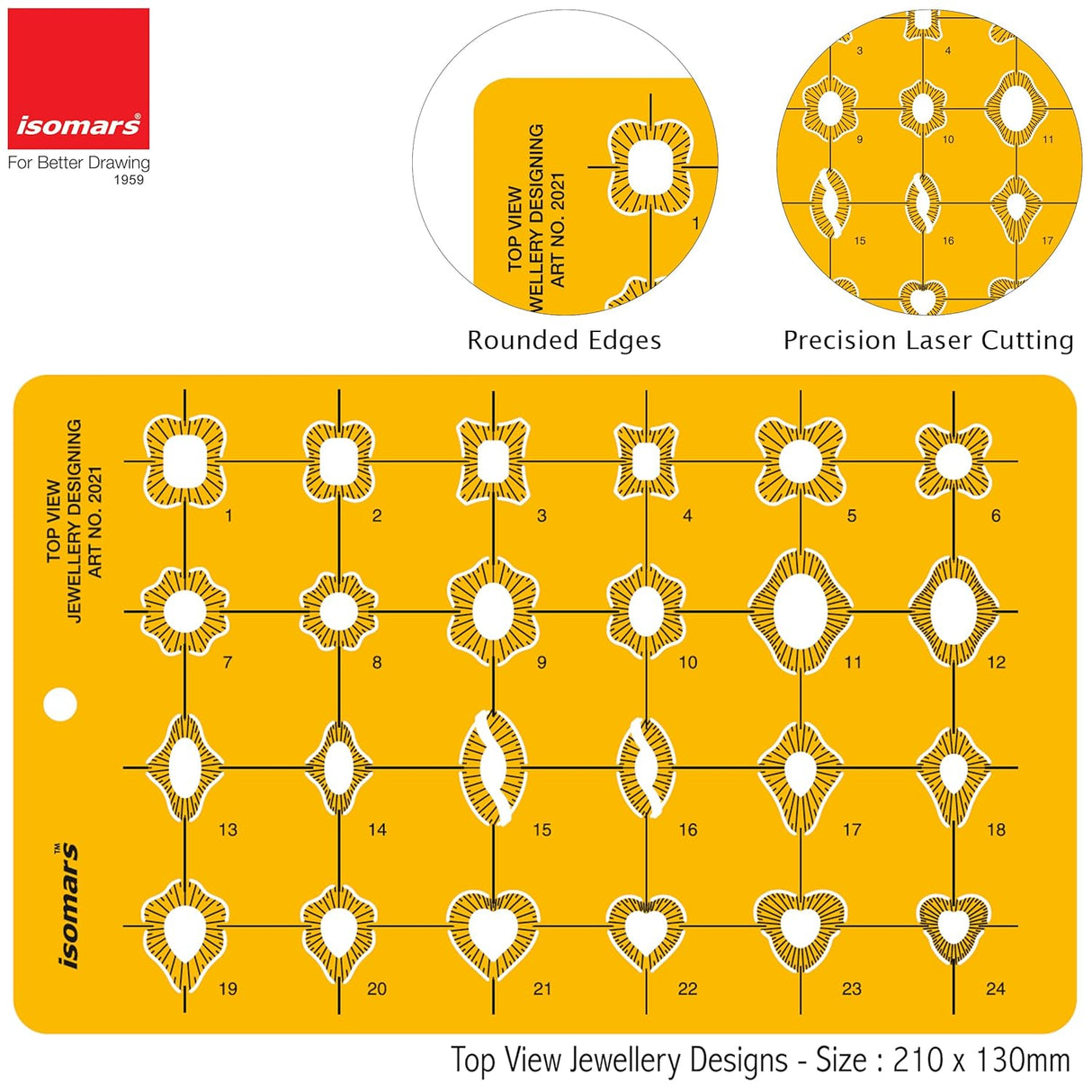 Isomars Jewellery Design Drawing Drafting Template Stencil Top View - 210 x 130mm