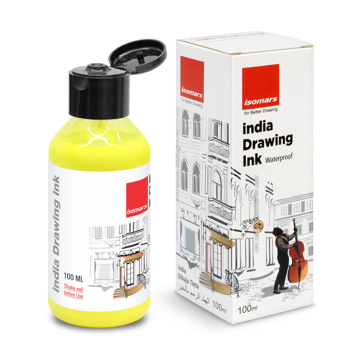 Isomars India Waterproof Drawing Ink - Lemon Yellow- 100ML Bottled Ink, for Paper Board, Canvas,Fabric and Wood Ideal for Designers, Airbrush Artists, Illustrators, Fine Artists and Craft