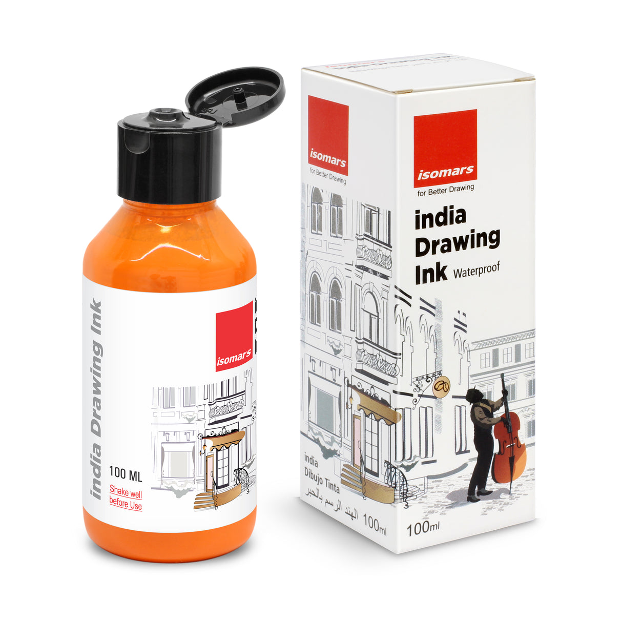 Isomars India Waterproof Drawing Ink - Orange- 100ML Bottled Ink, for Paper Board, Canvas,Fabric and Wood Ideal for Designers, Airbrush Artists, Illustrators, Fine Artists and Craft and Hobbyists.