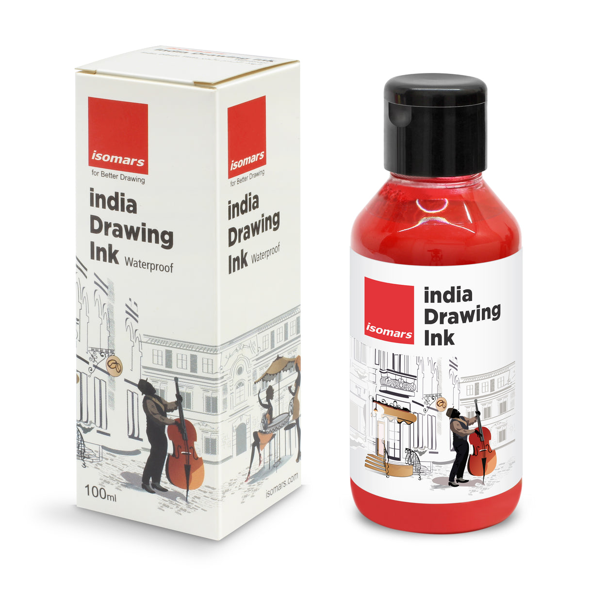Isomars India Waterproof Drawing Ink - RED - 100ML Bottled Ink, for Paper Board, Canvas,Fabric and Wood Ideal for Designers, Airbrush Artists, Illustrators, Fine Artists and Craft and Hobbyists.