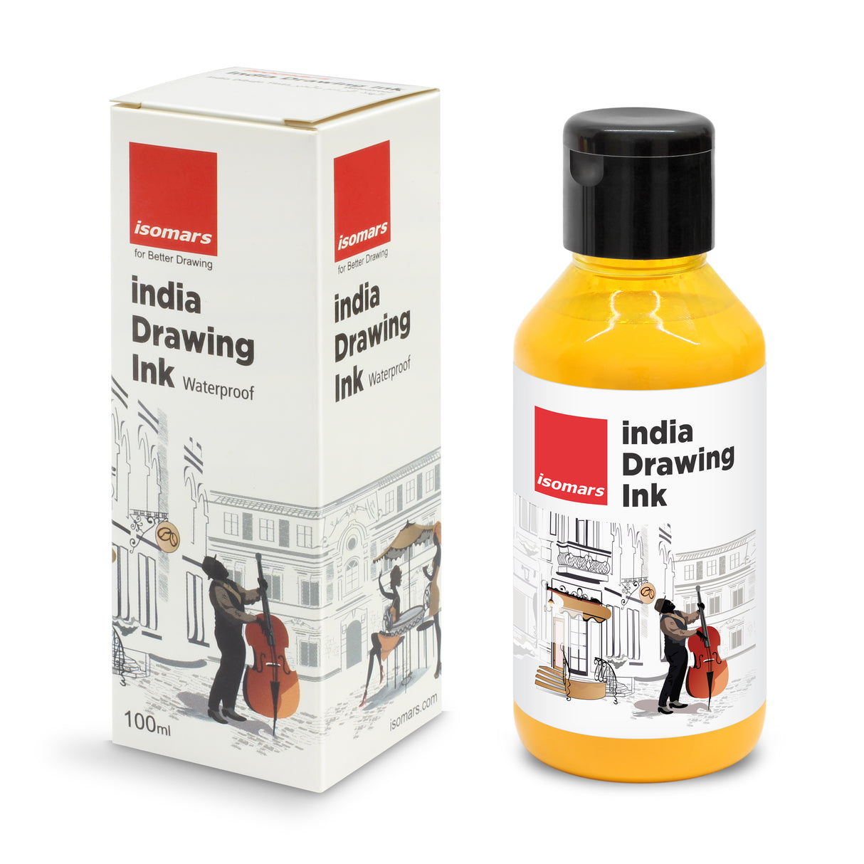 Isomars India Waterproof Drawing Ink - Yellow- 100ML Bottled Ink, for Paper Board, Canvas,Fabric and Wood Ideal for Designers, Airbrush Artists, Illustrators, Fine Artists and Craft and Hobbyists.