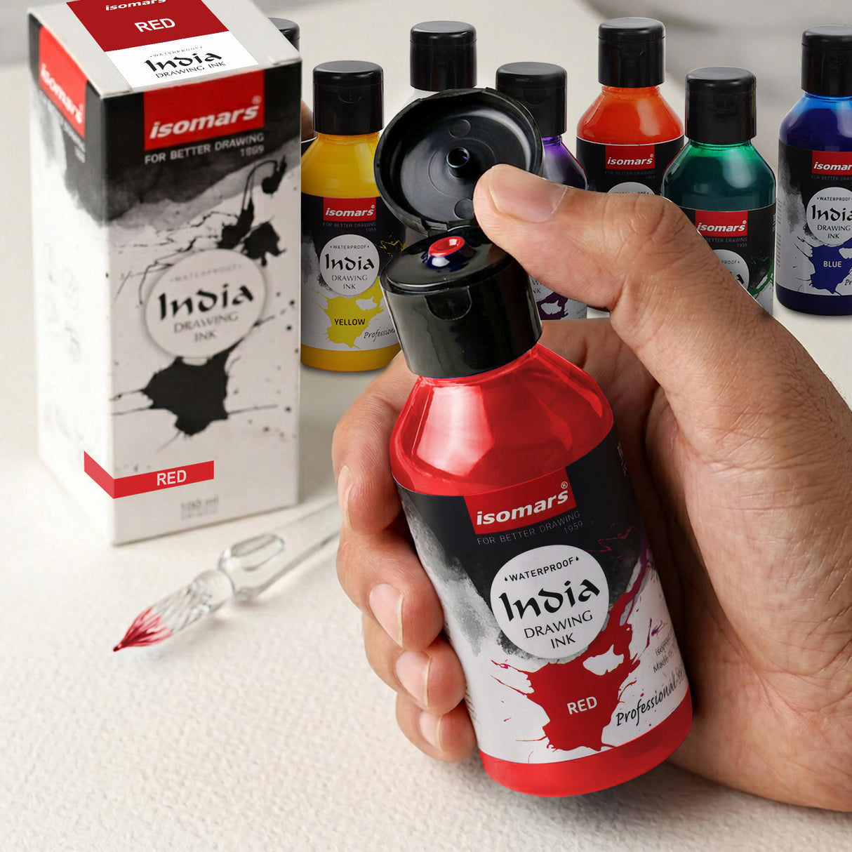 Isomars India Drawing Ink Set of 12 | 100 ml Each | Waterproof Colours