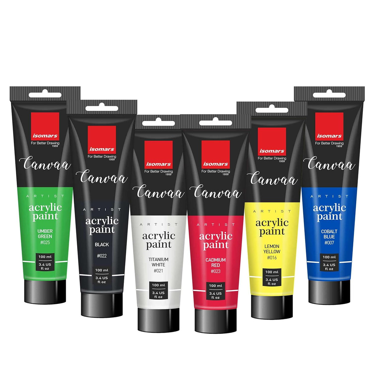 Isomars Canvaa Acrylic Paint 100ml - Set of 6 Vibrant Pigmented & Fadeproof Colors - ARTIST SERIES - For Canvas Painting, Scrap Book, Paper Board, Wood & Terracotta