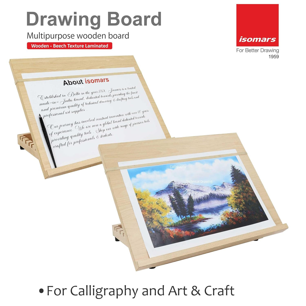 Isomars Drawing Board - Table Model - with 6 Different Working Angles - Drawing & Drafting Board with Elastic Support - A3