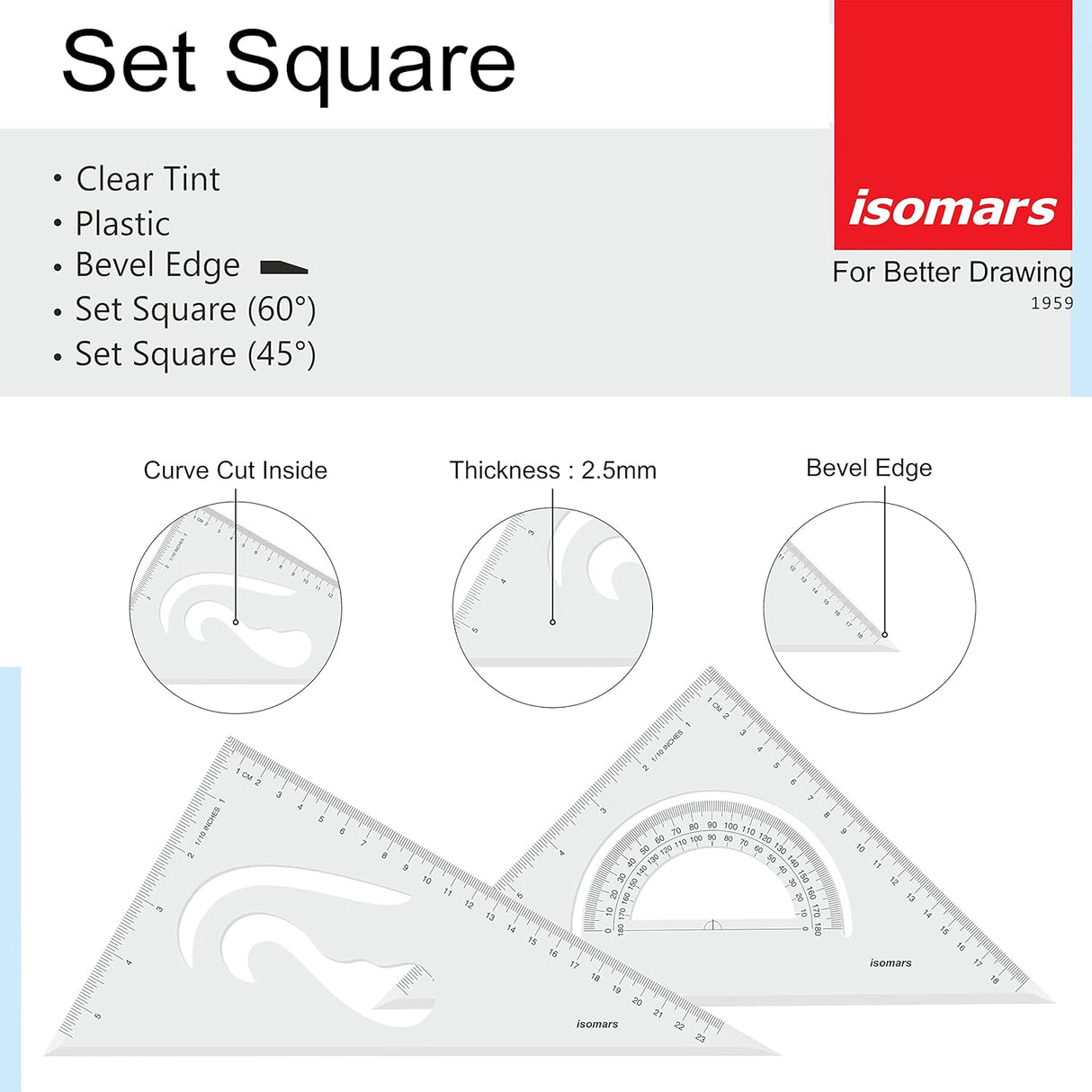Isomars Technical Drawing and Drafting Kit - Includes Drawing Board Drafting Board - A2 - Size 18.5"x25" Engg. Template, Pencil, Compass Set, Mini Drafter, Set Square Pro-Circle and Rolling Ruler
