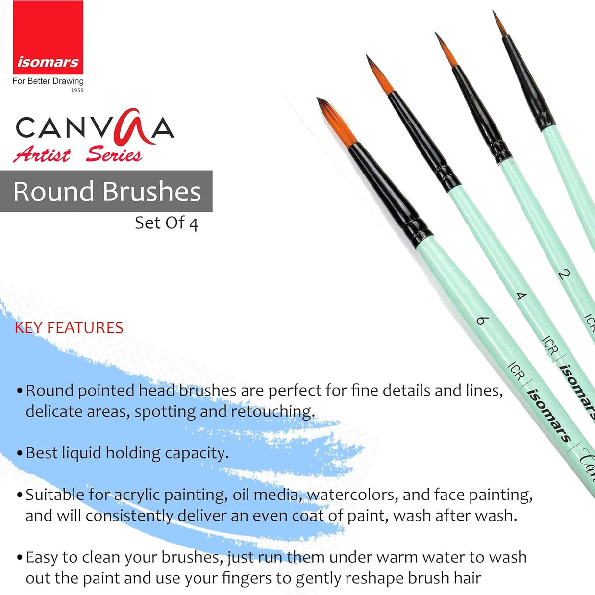 Isomars Canvaa Acrylic Paint 12ml And Set of 4 Round Brush Free - Vibrant Pigmented & Fadeproof Colours 4 - ARTIST SERIES - For Canvas Painting, (12ML - Set of 24)