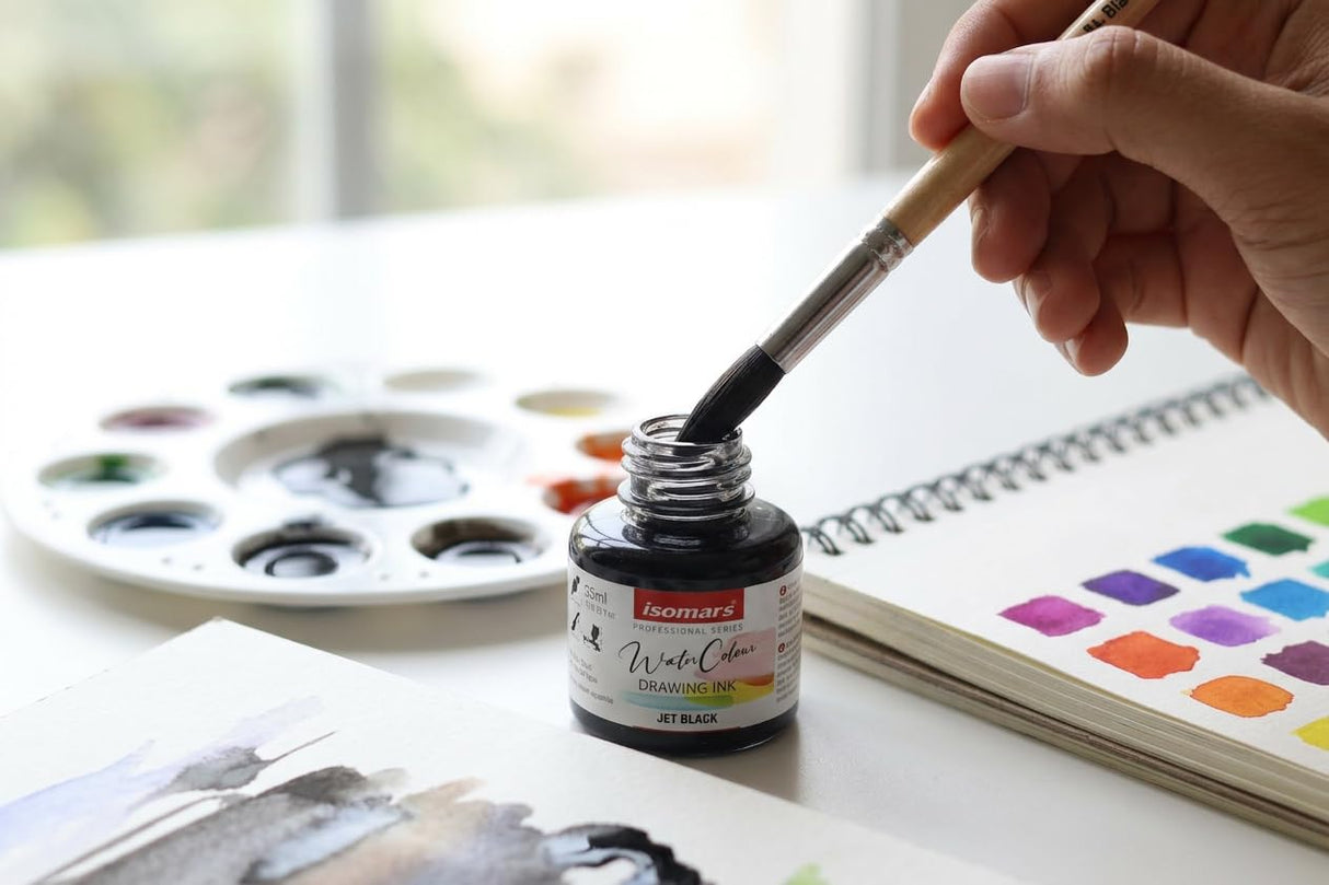 Isomars Water Color Ink Set of 12 Vibrant Professional Liquid Watercolors (35ml Bottles) with Droppers - Transparent Inks for Calligraphy, Illustration, Airbrushing & Painting