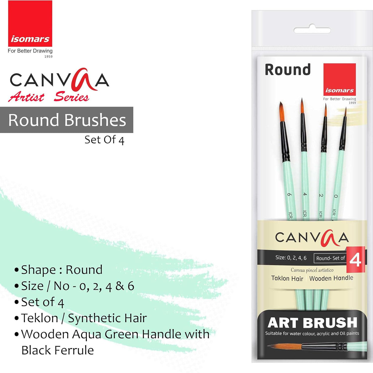 Isomars Acrylic Paint 12ml - Set of 12 Vibrant Pigminted & Fadeproof Colours 4 - Includes Round Canvaa Brush - Set of 4 ARTIST SERIES - For Canvas Painting, Scrap Book, Paper Board, Wood & Terracotta