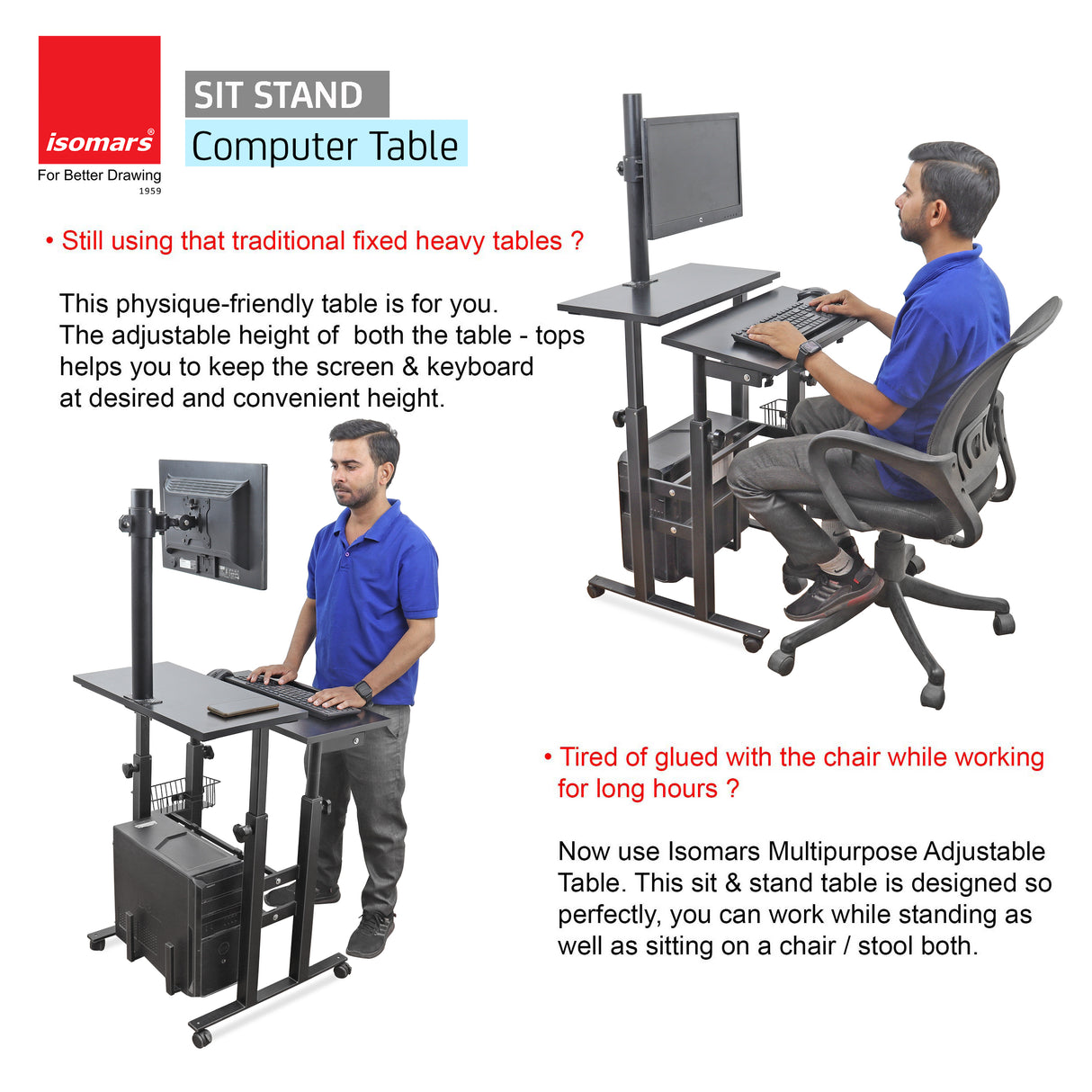 Isomars Desktop & Laptop Multipurpose Table and Adjustable Height & angles, Computer Workstation, Monitor Arm Pipe - Useful for Using Gadgets Like Desktop, Laptop Made In India (Black)