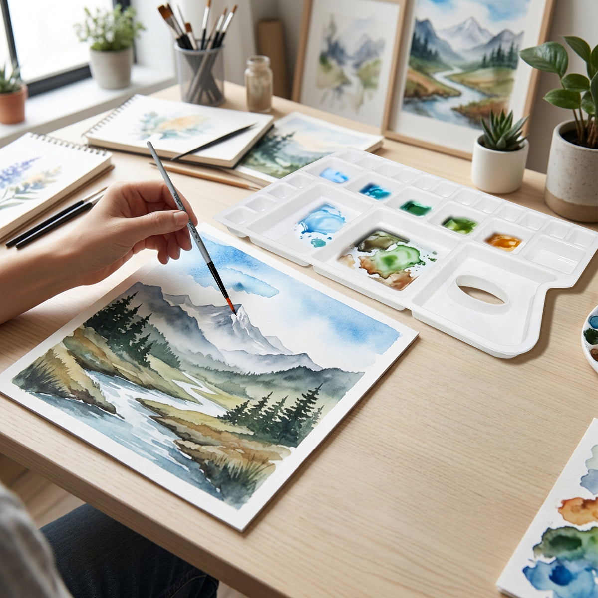 Color Mixing Palette & Round Paint Brushes