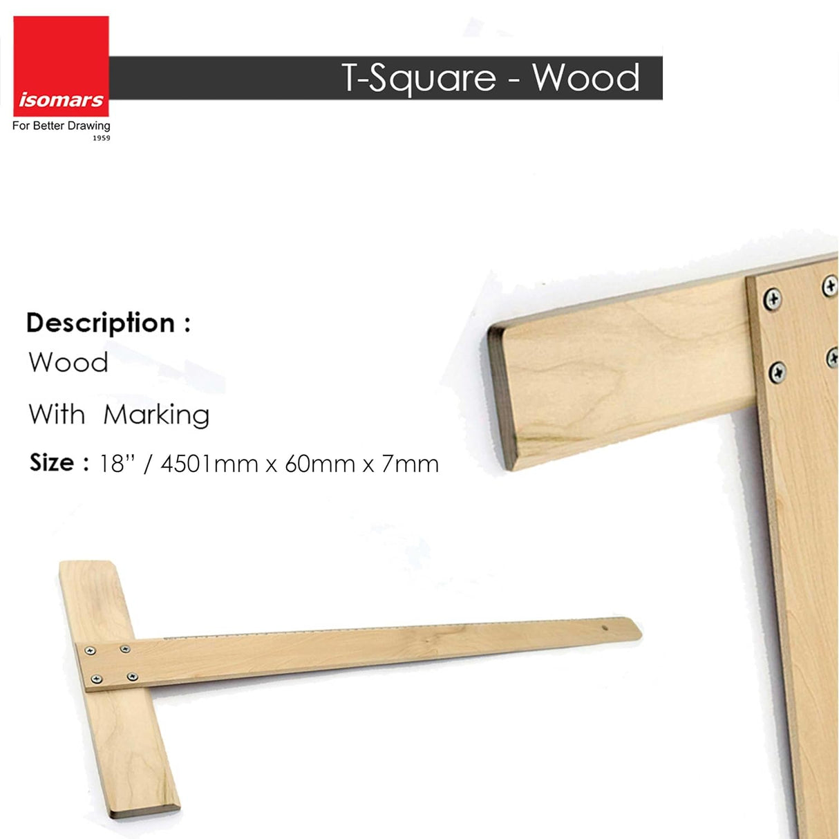 Isomars Wooden Board 14" x 20" with Wooden T-Square Combo - Drawing & Drafting Board & Wooden T-Scale Combo for Architecture and Engineering