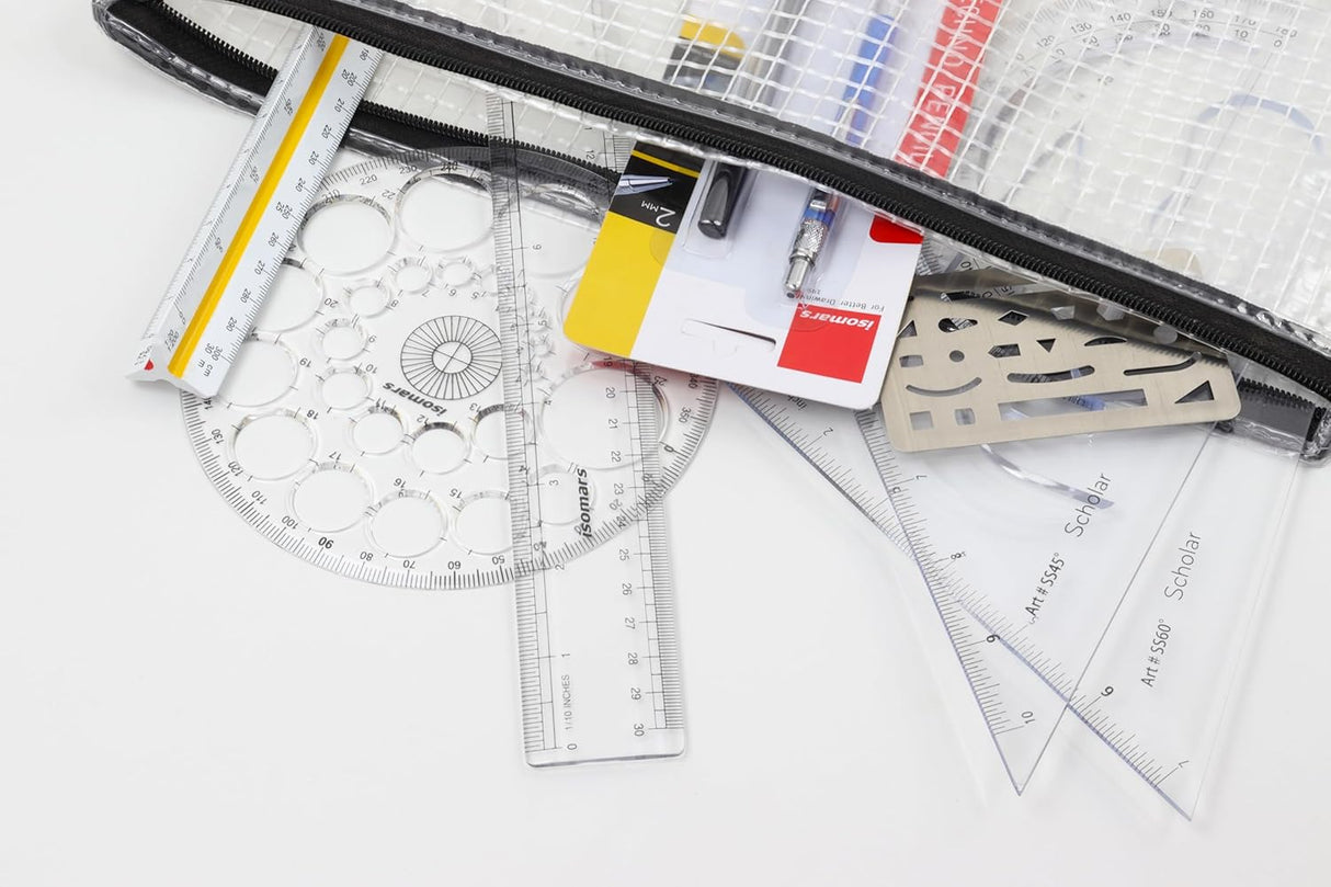 Isomars Student Drafting Kit – 7-Piece Engineering Drawing Set with Compass, Scale, Set Squares, Protractor & Protective Carry Pouch – Ideal for Architecture & Engineering Students
