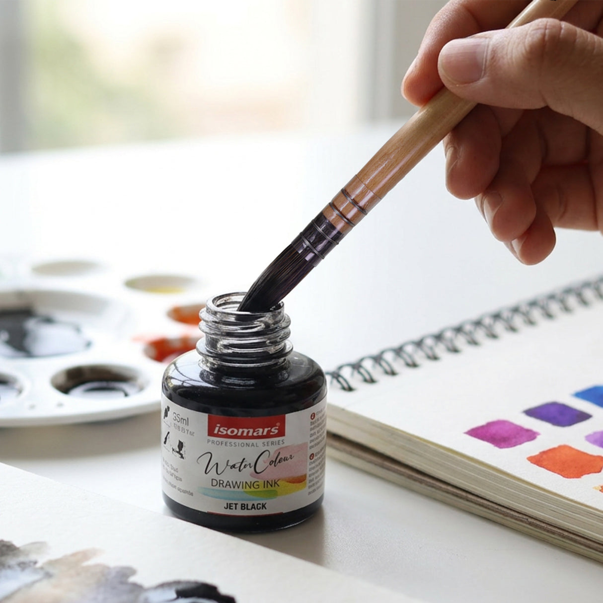 Isomars Watercolour Drawing Ink Set of 12 (35ml Each) with Mop Brush Set of 4 | Vibrant Liquid Watercolor Inks for Calligraphy, Illustration, Airbrush, Painting & Mixed Media Art