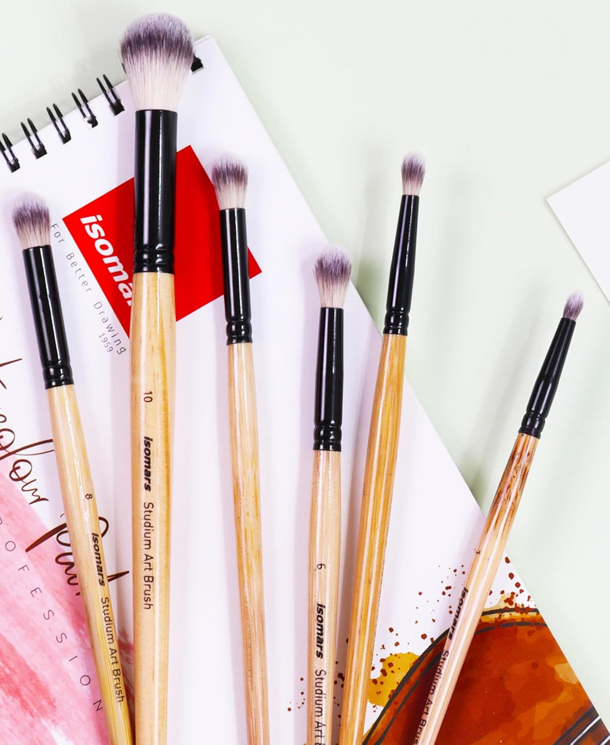 Isomars Blending Brush Studium - Set of 6 - Professional Artist Brushes for Soft Blending & Shading Ideal for Watercolor, Acrylic, Oil Painting and Ink Transitions - Sizes - 1,2,4,6,8,10
