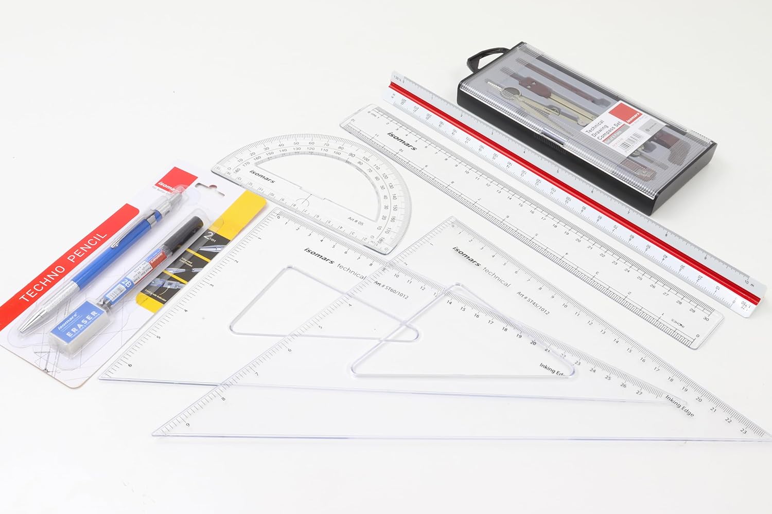 Isomars Student Drafting Kit – 7-Piece Engineering Drawing Set with Compass, Scale, Set Squares, Protractor & Protective Carry Pouch – Ideal for Architecture & Engineering Students