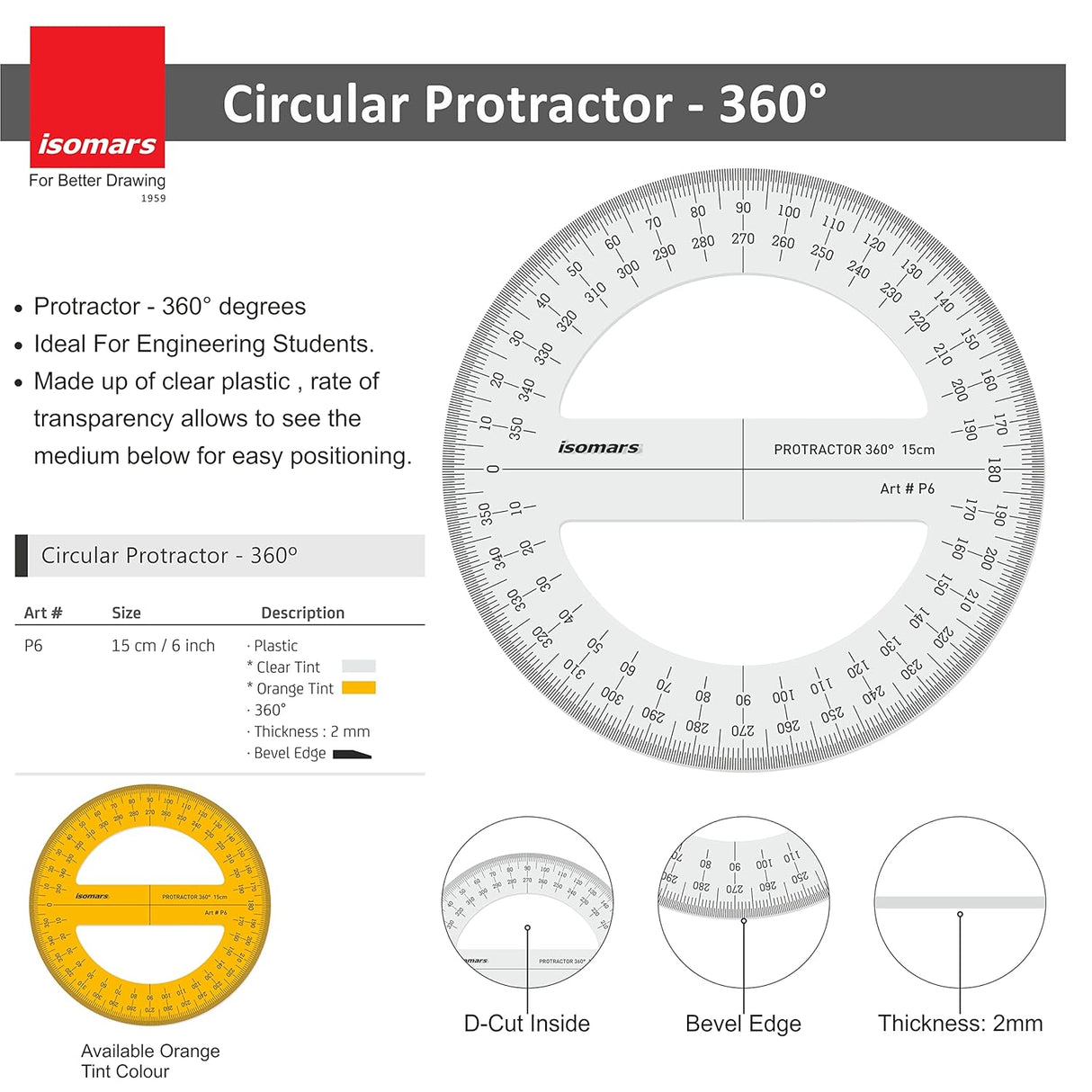 Isomars ProCircle, Protractors - 360 degree & 180 degree, with 12 inches / 30 CM Ruler