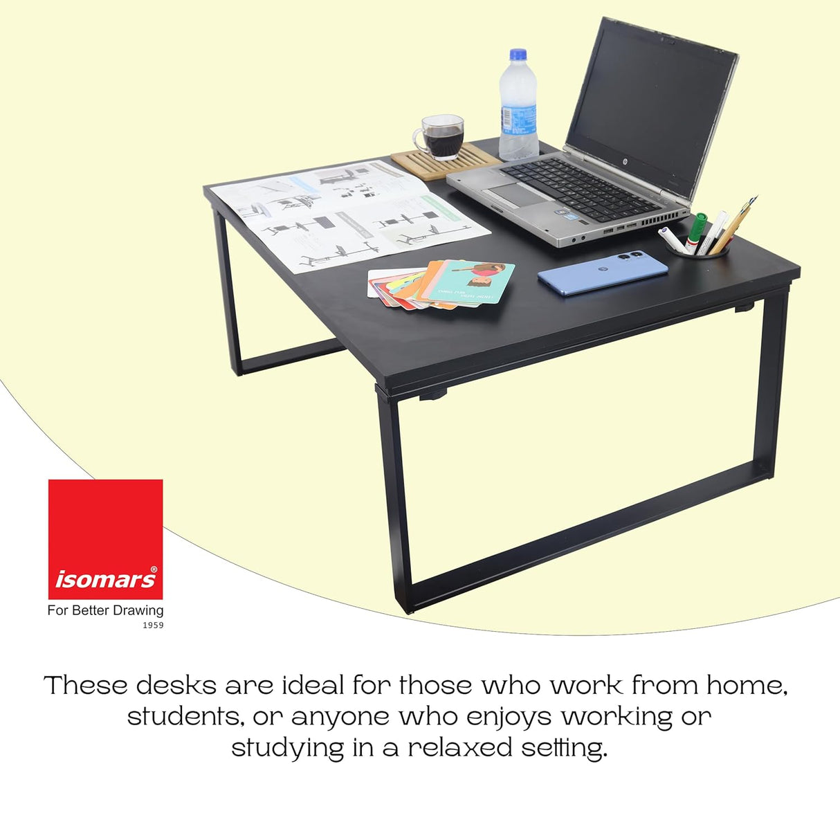 ISOMARS Extra Big Floor Desk Laptop Study Table for Work from Home, Online Classes, Card Games and Kid's Activities (Black - Extra Large)