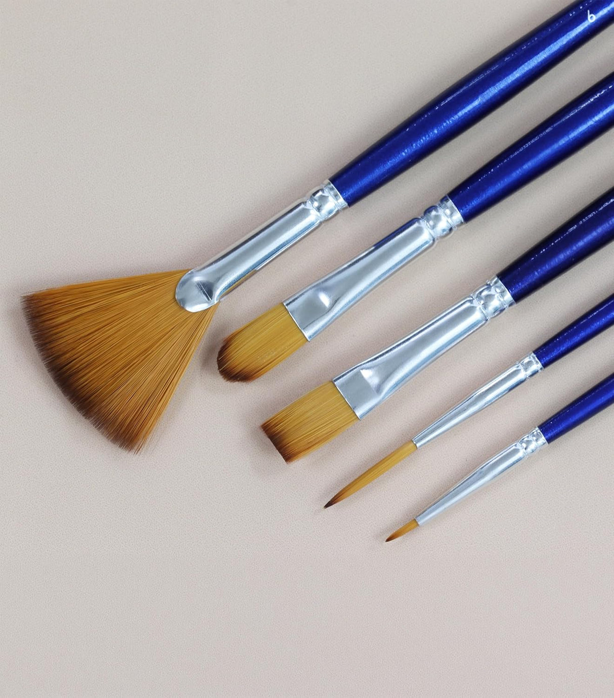 Isomars Estudio Art Brush Set of 5 | Professional Synthetic Long Handle Paint Brushes for Acrylic, Watercolor & Oil Painting | Flat, Fan, Oval, Round & Detail Artist Brushes for Blending, Shading & Fine Detailing