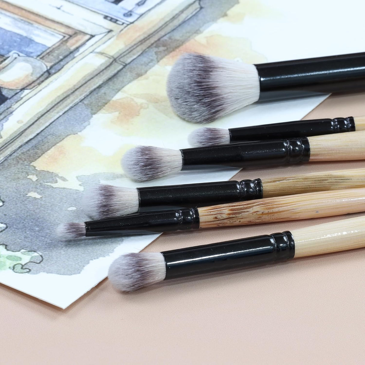 Isomars Blending Brush Studium - Set of 6 - Professional Artist Brushes for Soft Blending & Shading Ideal for Watercolor, Acrylic, Oil Painting and Ink Transitions - Sizes - 1,2,4,6,8,10