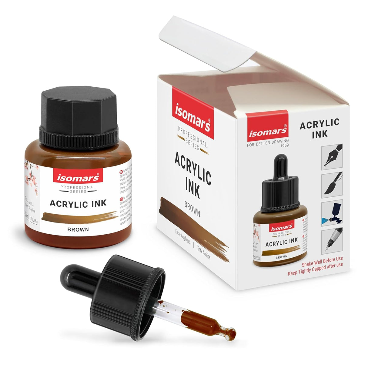 Acrylic Ink 35ml - Brown – Waterproof, Fast-Drying, Rich Pigment – Ideal for Calligraphy, Drawing, Painting, and Mixed Media Art