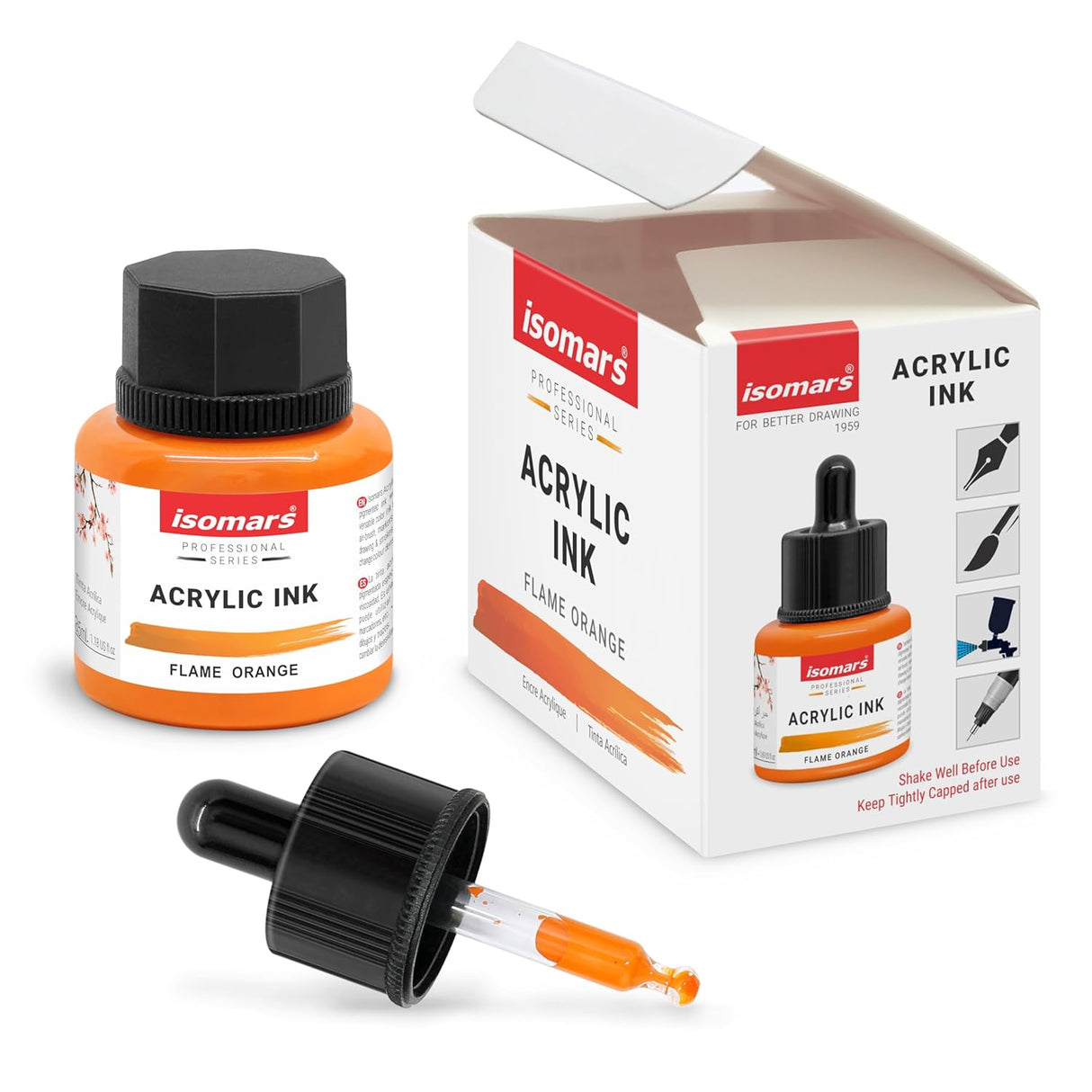 Acrylic Ink 35ml - Orange – Waterproof, Fast-Drying, Rich Pigment – Ideal for Calligraphy, Drawing, Painting, and Mixed Media Art